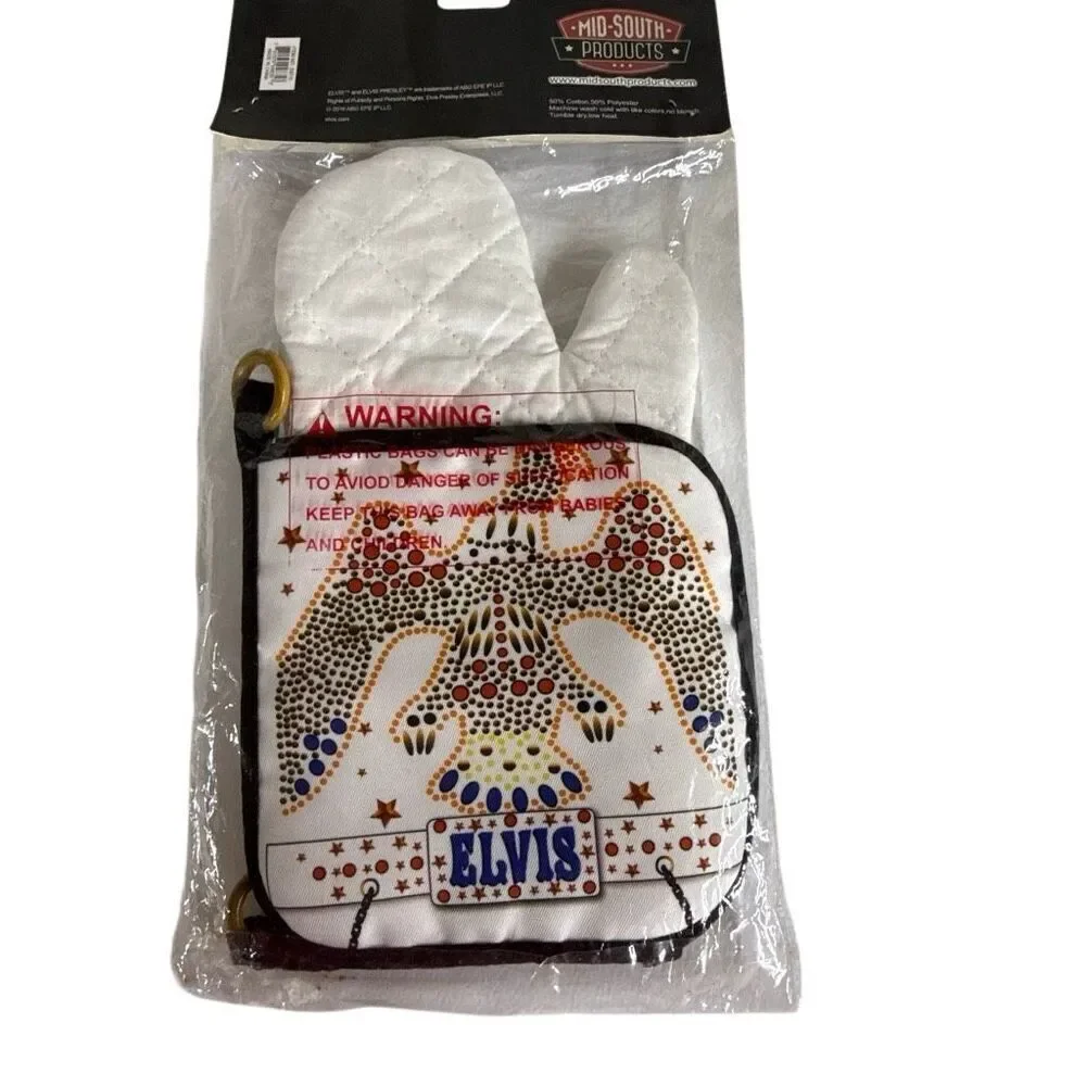 NWT Elvis Presley White Jumpsuit Eagle Oven Mitt & Pot Holder 2 Pcs Kitchen Set